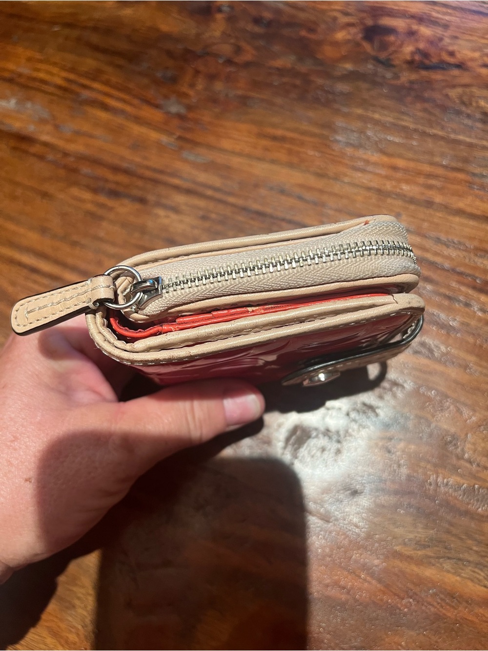 Coach Red Patent Compact Wallet with Beige Trim - Picture 7 of 13